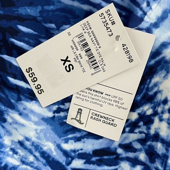 LANDS END Rash Guard Womens XS Swim Shirt NEW Blue Deep Sea Tie Dye Palm Tee - Picture 8 of 8
